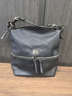 Dooney & Bourke Black Pebbled Leather Hobo Shoulder Bag Gold Hardware
